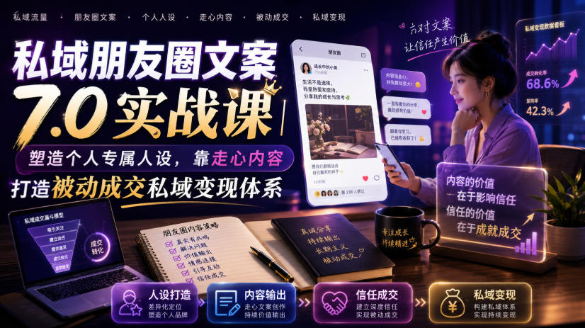 私域朋友圈文案7.0实战课｜塑造个人专属人设，靠走心内容打造被动成交私域变现体系-智云网