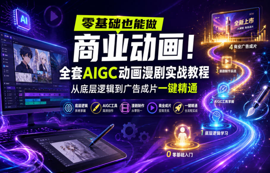 零基础也能做商业动画！全套AIGC动画漫剧实战教程，从底层逻辑到广告成片一键精通-智云网