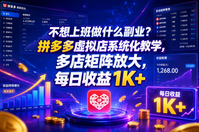 不想上班做什么副业？拼多多虚拟店系统化教学，多店矩阵放大，每日收益1K+【揭秘】-智云网