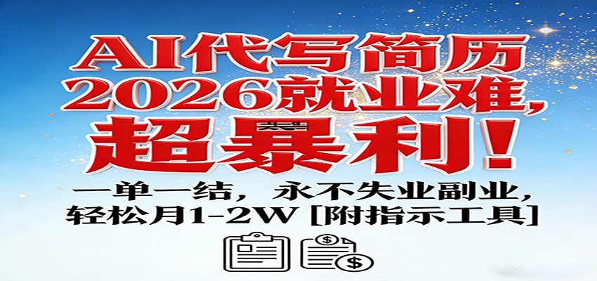 AI代写简历，2026就业难，超暴利！一单一结，永不失业副业，轻松月1-2W【附指令工具】-智云网