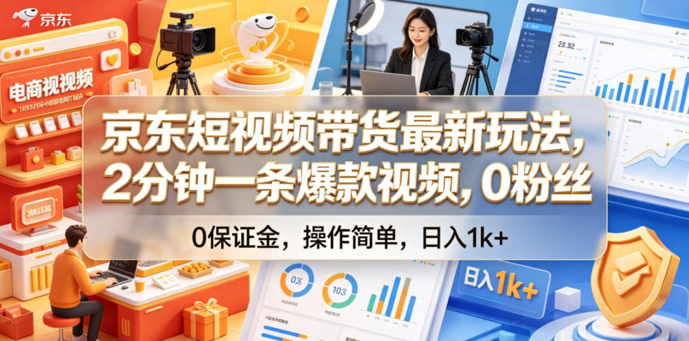 京东短视频带货最新玩法，2分钟一条爆款视频，0粉丝，0保证金，操作简单，日入1k+【揭秘】-智云网