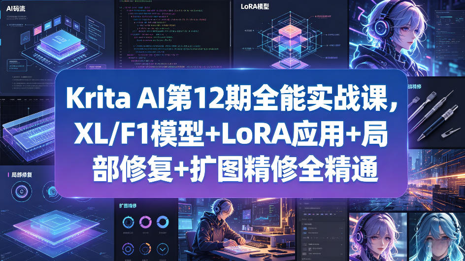 Krita AI第12期全能实战课,XL/F1模型+LoRA应用+局部修复+扩图精修全精通-智云网