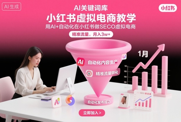 小红书虚拟电商项目，用AI+自动化在小红书做SEO虚拟电商，精准流量，月入3w+-智云网