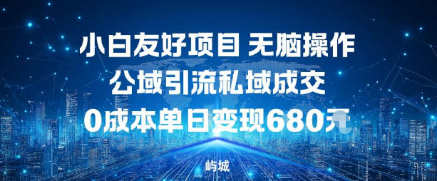 小白友好项目,无脑操作,公域引流私域成交,0成本单日变现680米