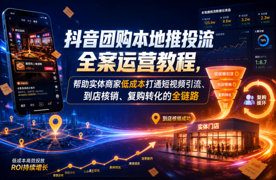 抖音团购本地推投流全案运营教程，帮助实体商家低成本打通短视频引流、到店核销、复购转化的全链路-智云网