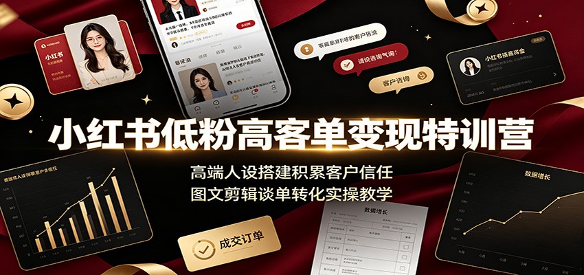 小红书低粉高客单变现特训营：高端人设搭建积累客户信任，图文剪辑谈单转化实操教学-智云网