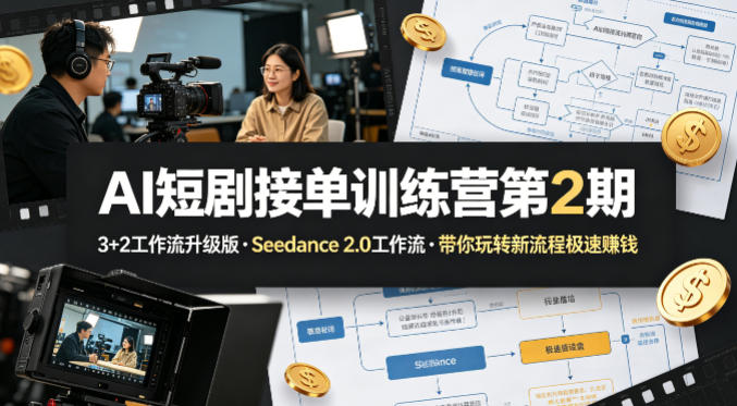 AI短剧接单训练营第2期,3+2工作流升级版,Seedance 2.0工作流,带你玩转新流程极速賺钱-智云网
