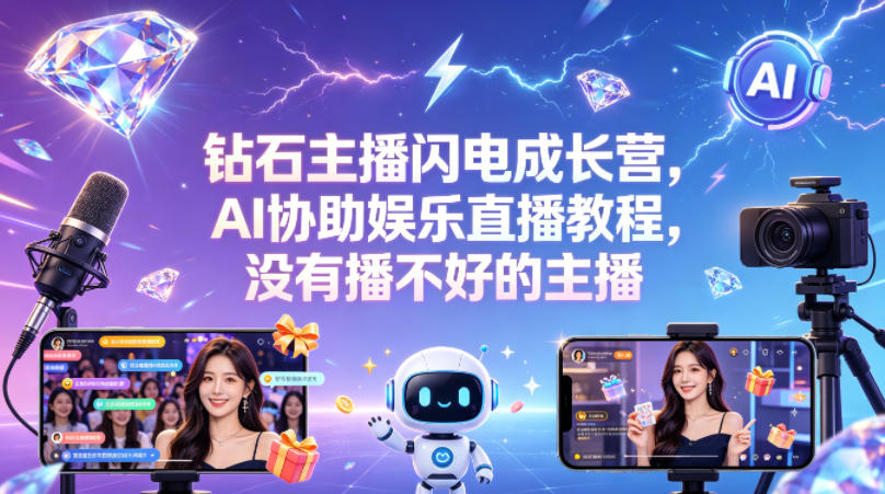 钻石主播闪电成长营,Al协助娱乐直播教程,没有播不好的主播-智云网