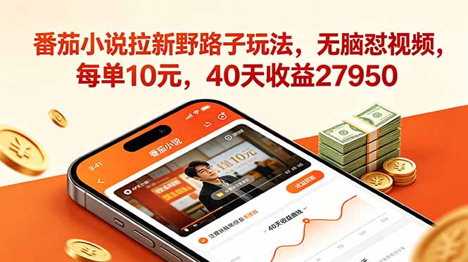 番茄小说拉新野路子玩法，无脑怼视频，每单10元，40天收益27950-智云网