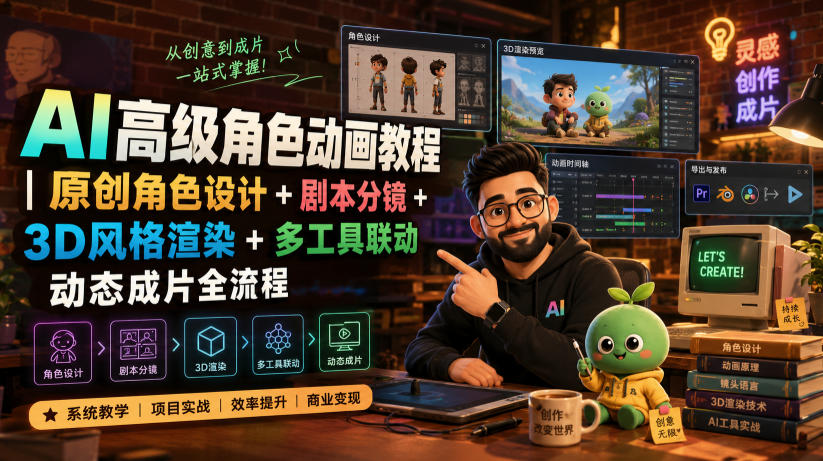 AI高级角色动画教程｜原创角色设计+剧本分镜+3D风格渲染+多工具联动动态成片全流程【中英字幕】-智云网