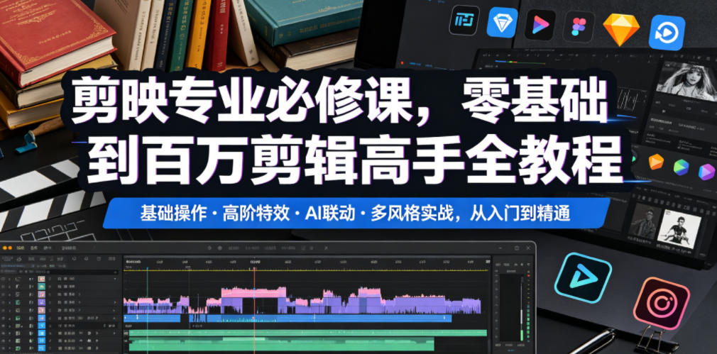 剪映专业必修课，零基础到百万剪辑高手全教程，基础操作・高阶特效・AI联动・多风格实战，从入门到精通-智云网
