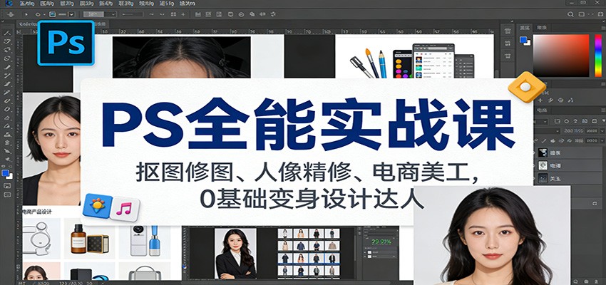 PS全能实战课：抠图修图、人像精修、电商美工，0基础变身设计达人-智云网