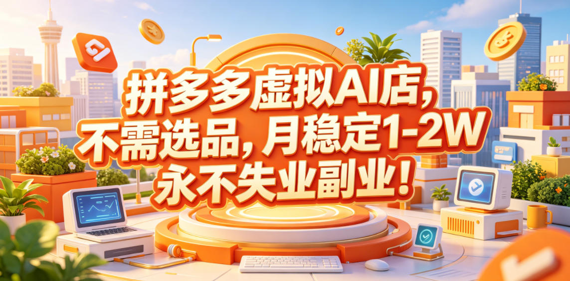 拼多多虚拟AI店，不需选品，月稳定1-2W，永不失业副业！【揭秘】-智云网