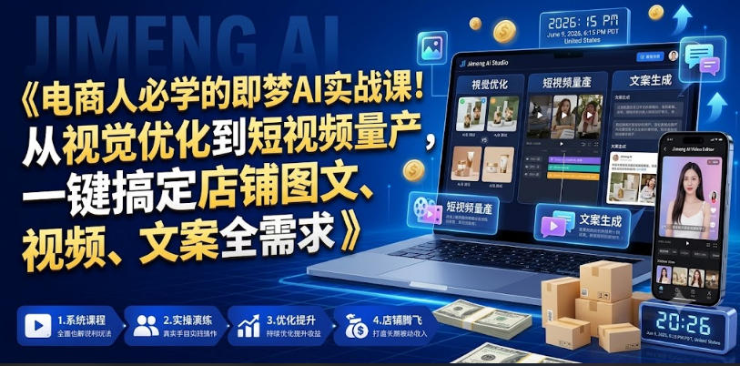 电商人必学的即梦AI实战课！从视觉优化到短视频量产，一键搞定店铺图文、视频、文案全需求-智云网