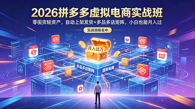 2026拼多多虚拟电商实战班:零囤货轻资产,自动上架发货+多品多店矩阵,小白也能月入过万-智云网