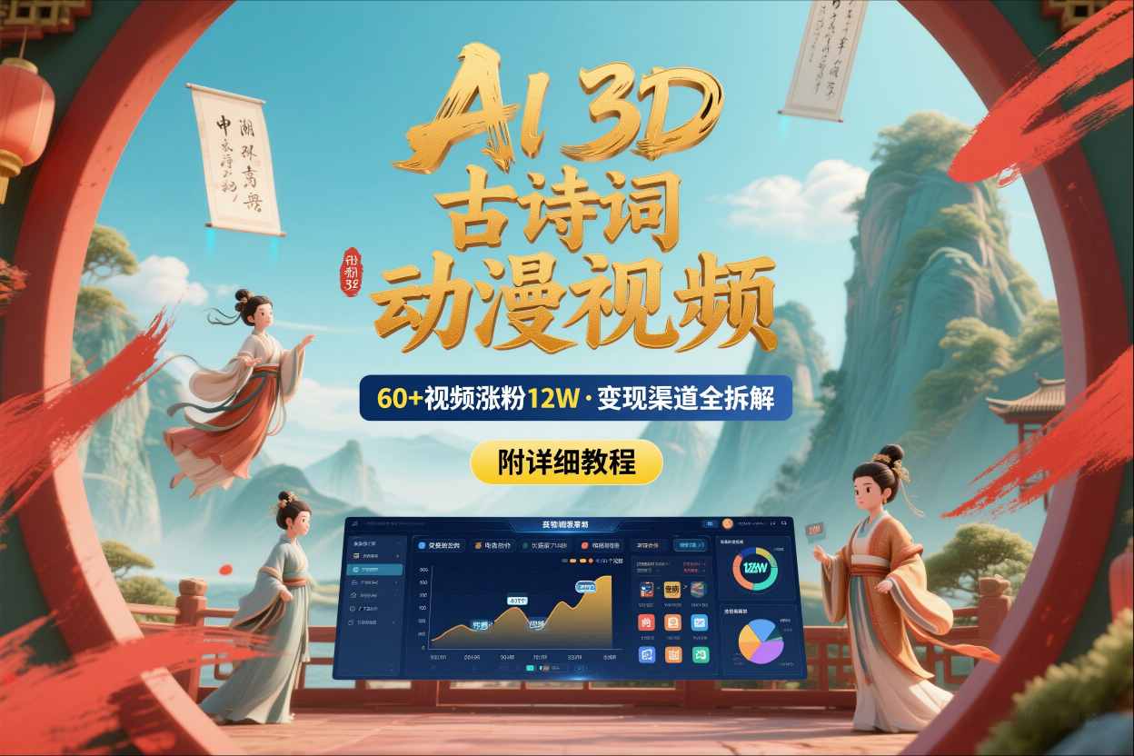 AI制作3D古诗词动漫视频，60多个视频涨粉12W，多个变现渠道拆解【附详细教程】-智云网