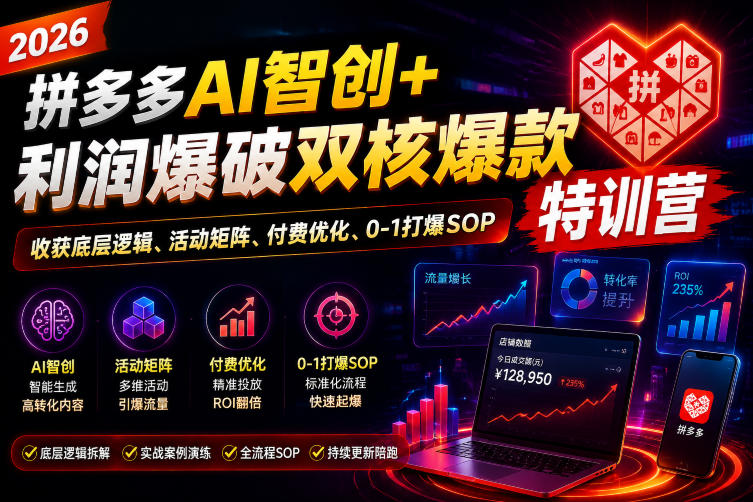 2026拼多多AI智创+利润爆破双核爆款特训营，收获底层逻辑、活动矩阵、付费优化、0-1打爆SOP-智云网