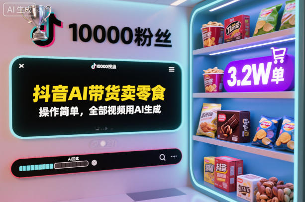 抖音AI带货卖零食,操作简单,全部视频用AI生成,一万粉丝,卖了3.2W单-智云网