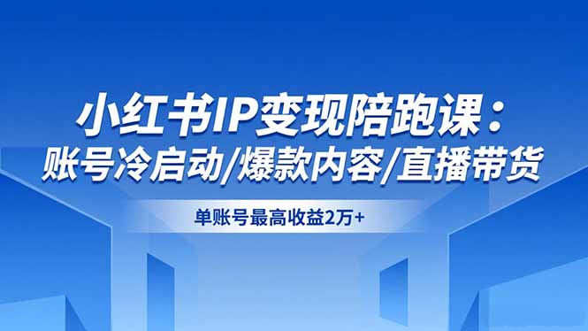 小红书IP变现陪跑课：账号冷启动/爆款内容/直播带货，单账号最高收益2万+-智云网