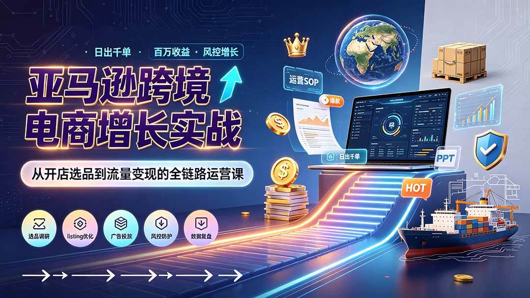 （19308期）亚马逊0-1孵化特训营8期：从注册风控到稳定日出千单实战，规避审核封店风险，标准化执行流程落地-智云网