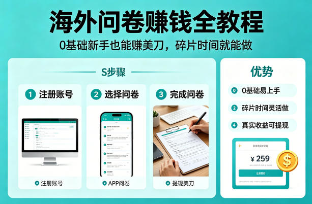 海外问卷賺钱全教程,0基础新手也能賺美刀,碎片时间就能做