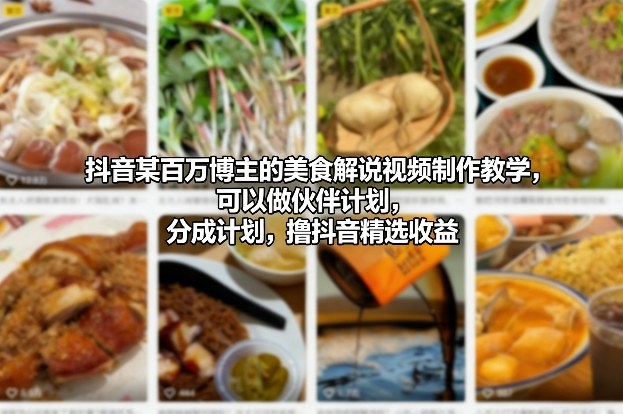 抖音某百万博主的美食解说视频制作教学，可以做伙伴计划，分成计划，撸抖音精选收益-智云网