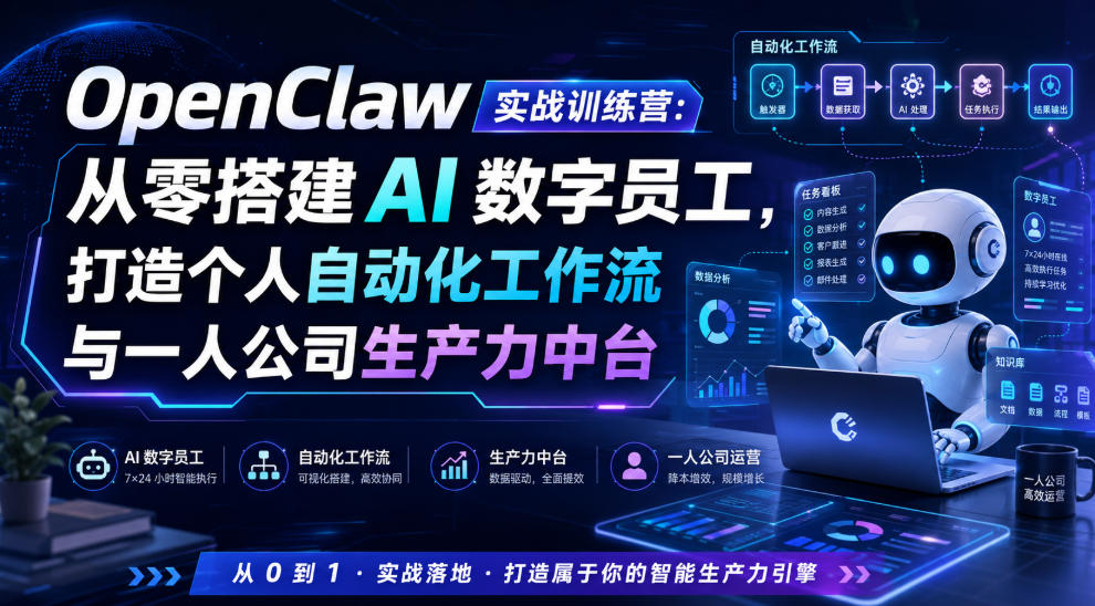 OpenClaw实战训练营：从零搭建AI数字员工，打造个人自动化工作流与一人公司生产力中台-智云网